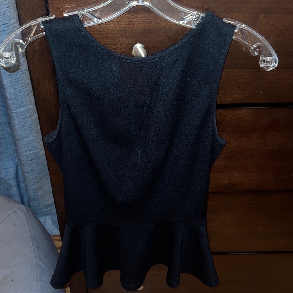 Guess Black Peplum Tank Top deep v plunge